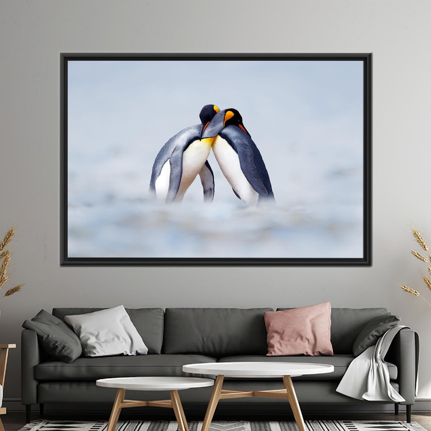 Cuddling Penguins Snow Penguin Canvas Print