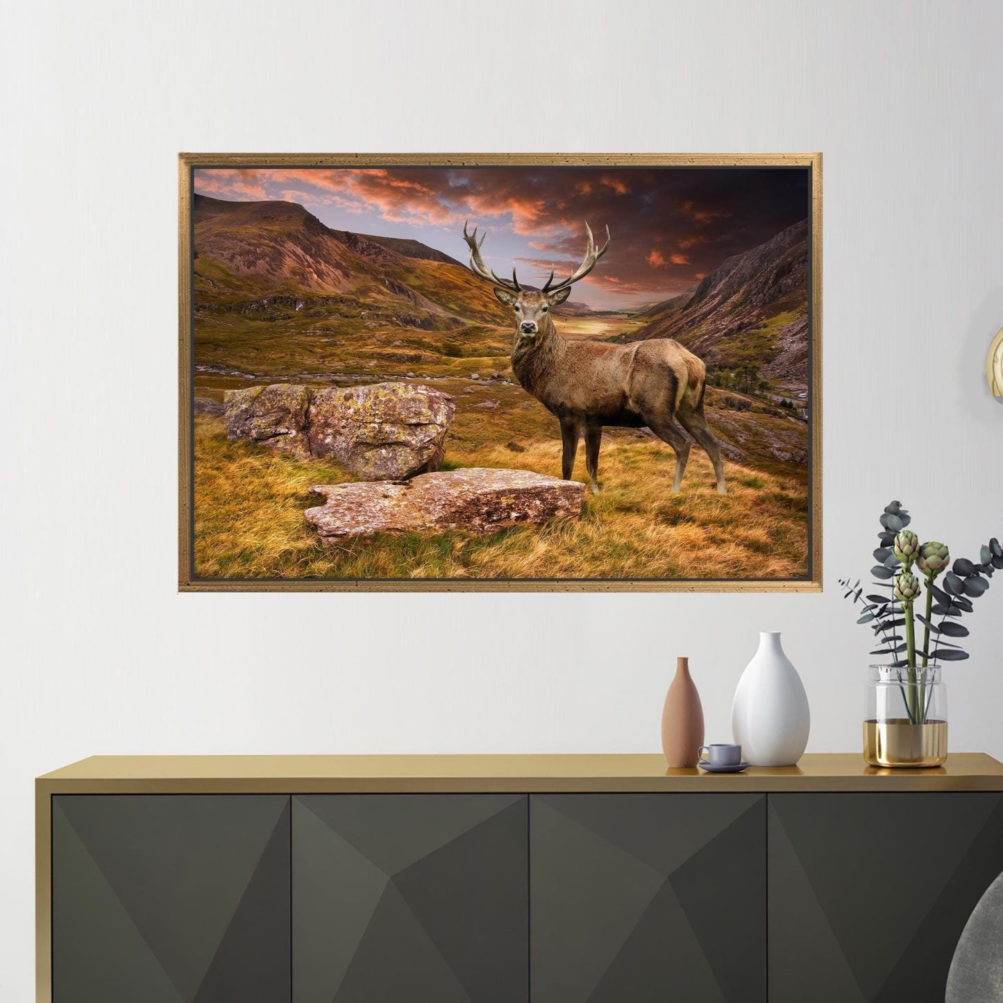 Minimalist Christmas Deer 3D Mountain Canvas Print