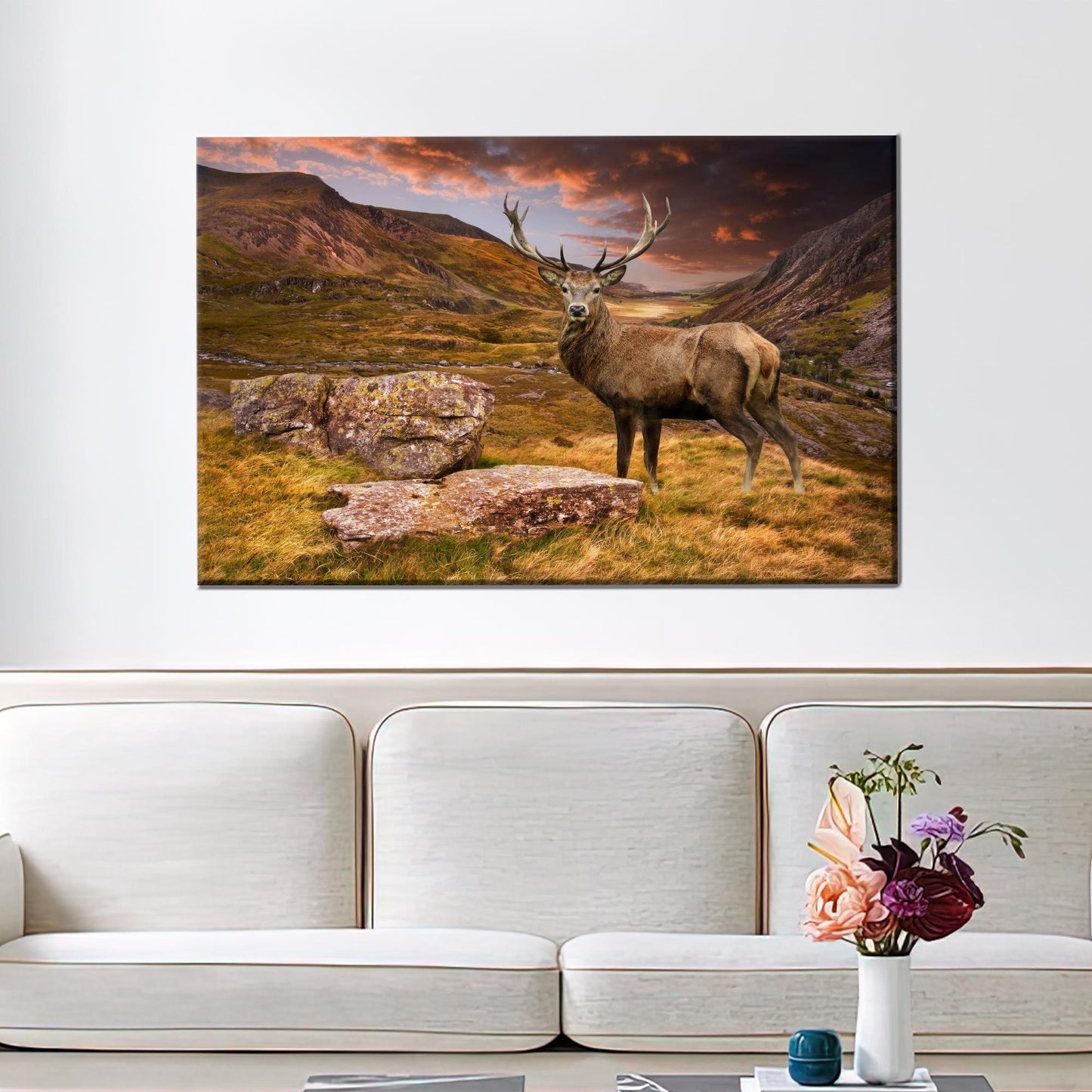 Minimalist Christmas Deer 3D Mountain Canvas Print