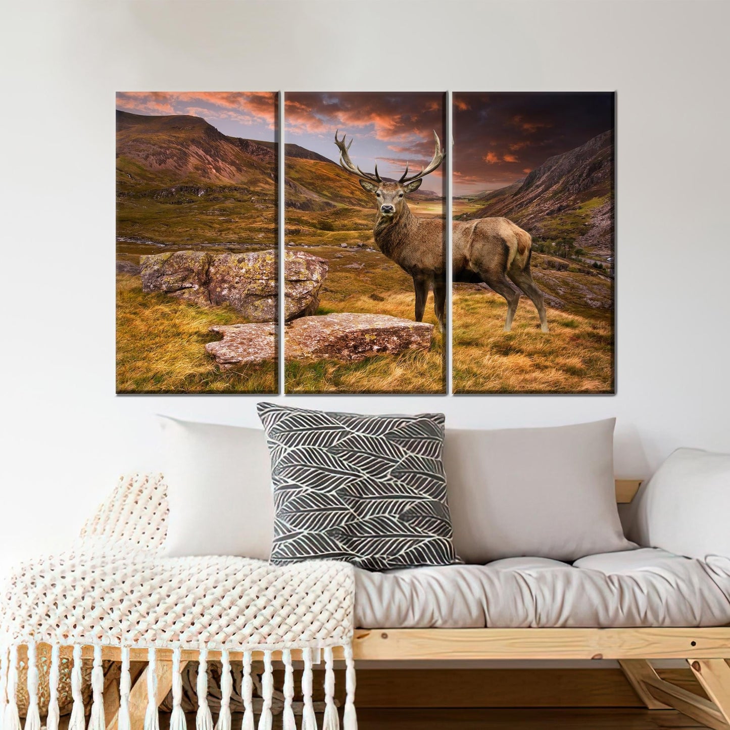 Minimalist Christmas Deer 3D Mountain Canvas Print