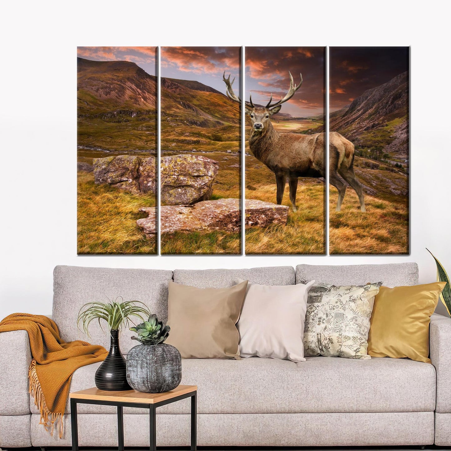 Minimalist Christmas Deer 3D Mountain Canvas Print