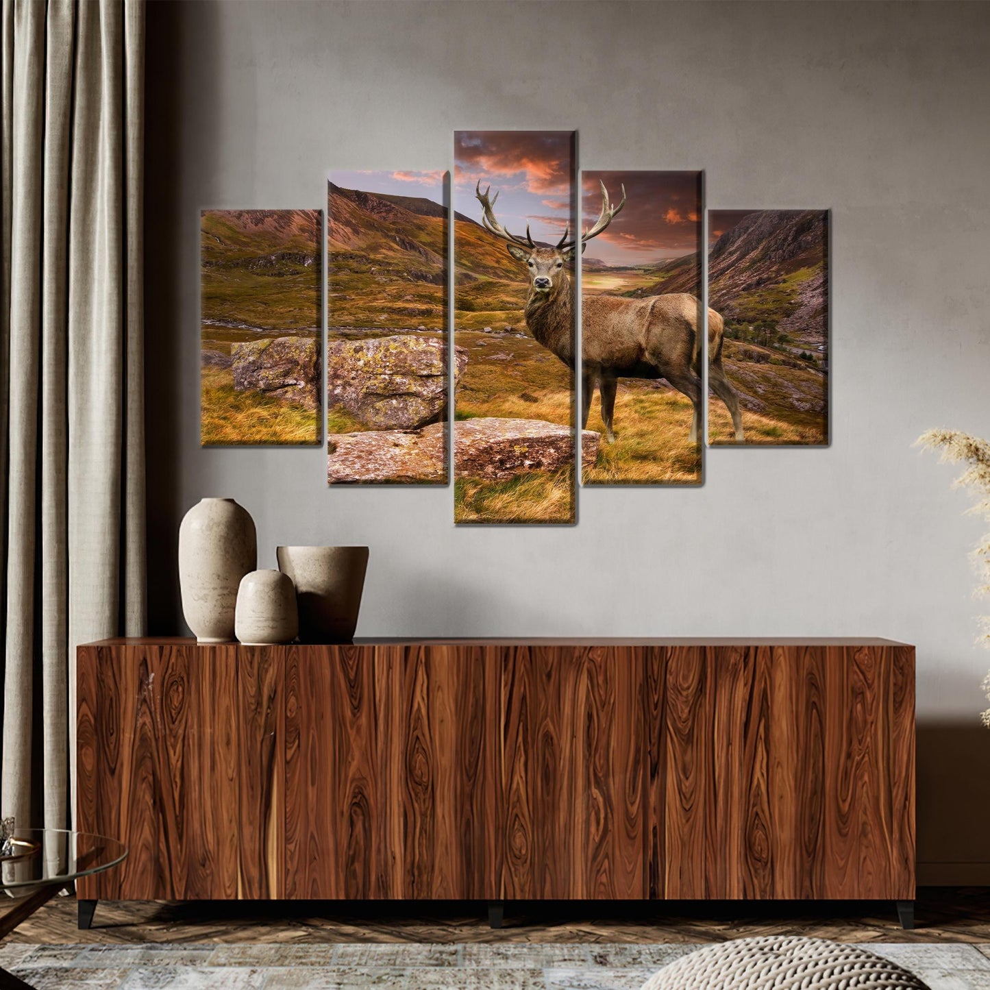Minimalist Christmas Deer 3D Mountain Canvas Print