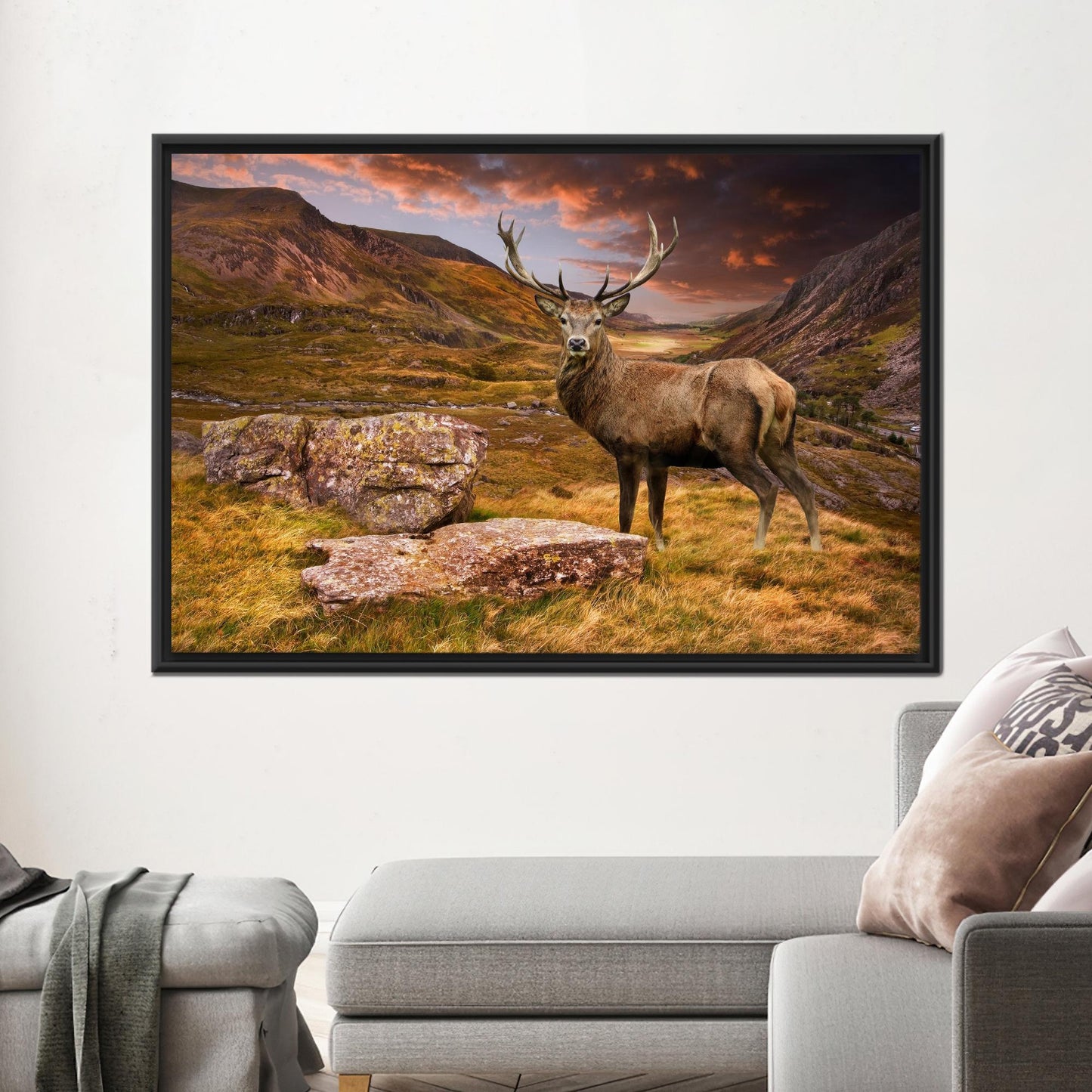 Minimalist Christmas Deer 3D Mountain Canvas Print